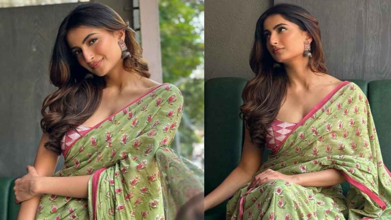 Palak Tiwari’s affordable flower-laden pistachio green saree with contrasting pallu is made for festive season Palak-tiwari-shweta-tiwari-hot-saree-ethnic-affordable-style-fashion