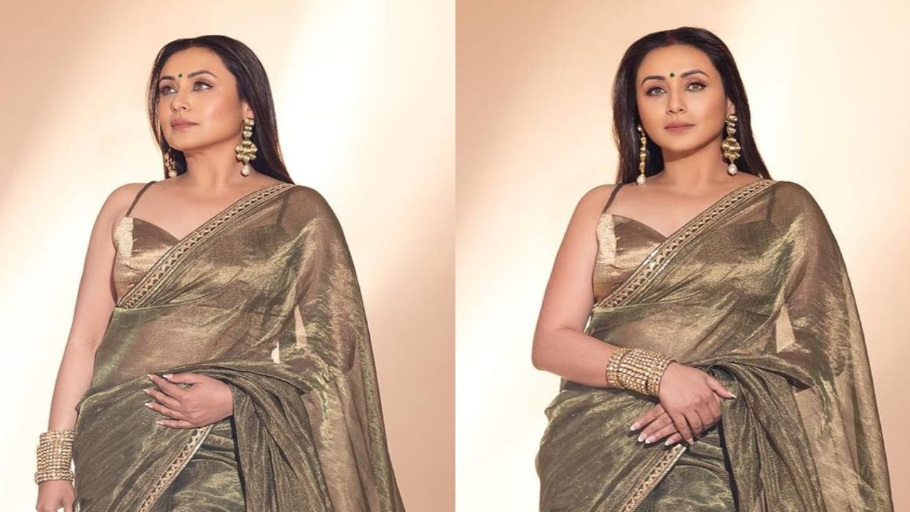 Rani Mukerji is slaying the traditional look in this golden organza saree. (PC: Yashraj Films Talent Instagram)