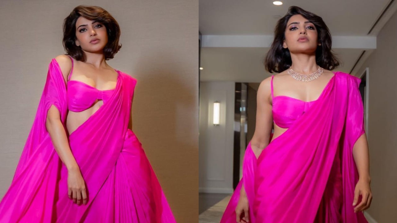 Samantha Ruth Prabhu modernizes timeless pink saree with an intriguing caped twist. (PC: Samantha Ruth Prabhu Instagram)
