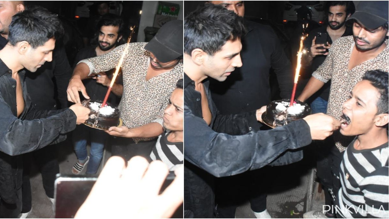 Kartik Aaryan cuts birthday cake with paparazzi post star-studded celebration; WATCH
