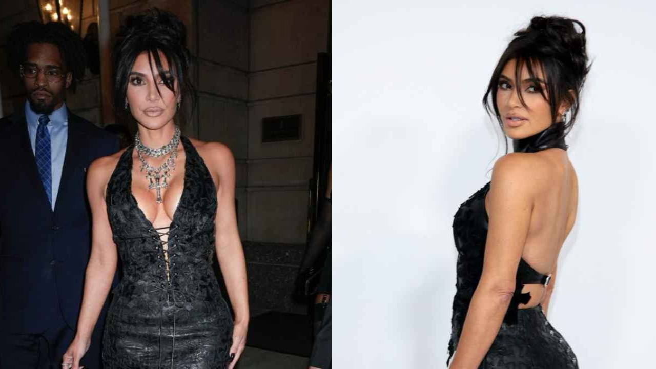 Kim Kardashian serves goth girl goals in bold black leather gown