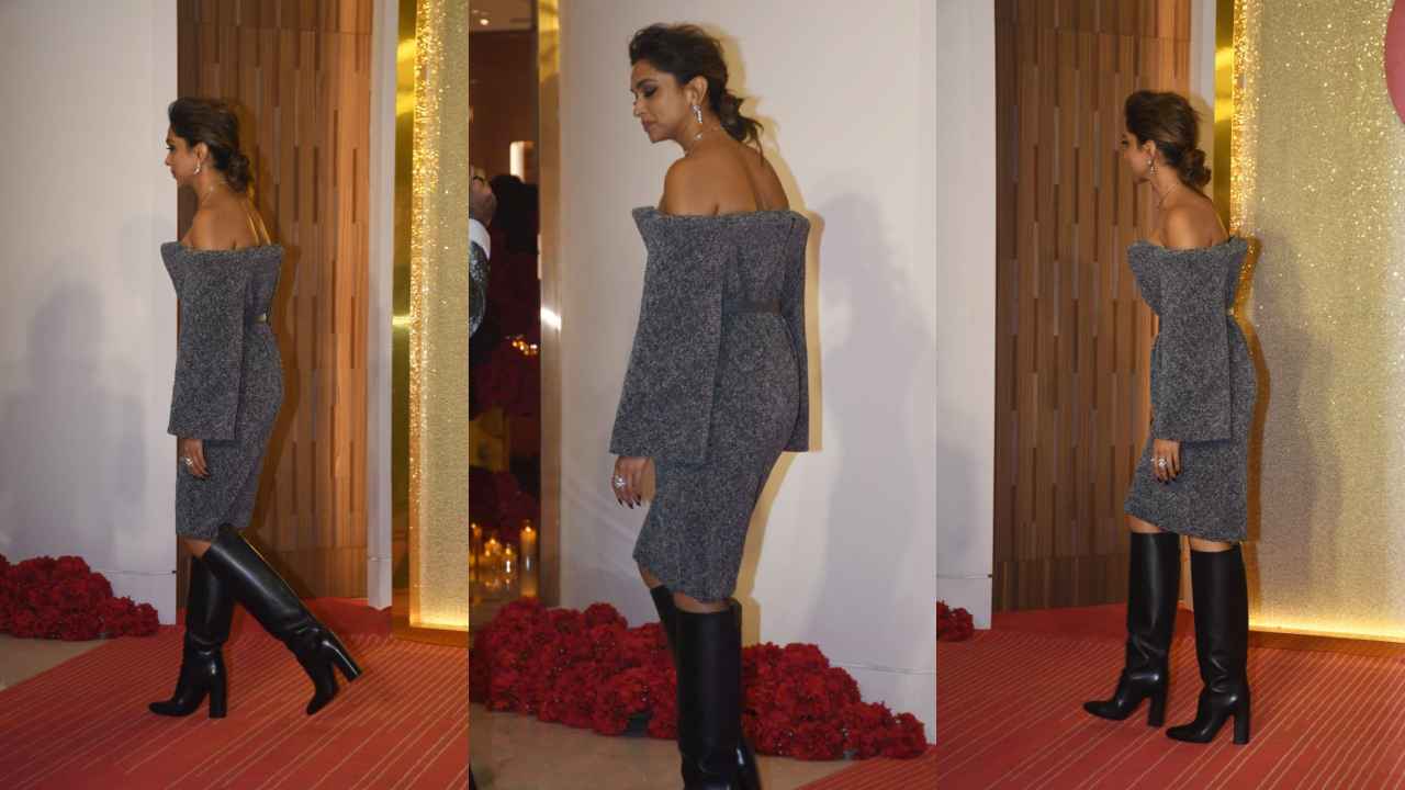 Deepika Padukone serves luxury in Louis Vuitton’s grey off-shoulder midi with Cartier’s statement accessories (PC: Viral Bhayani)