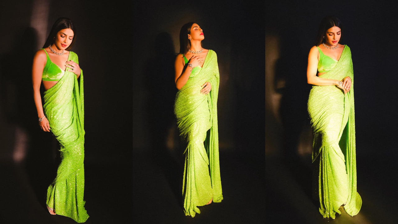 Priyanka Chopra’s sequin-laden neon green saree