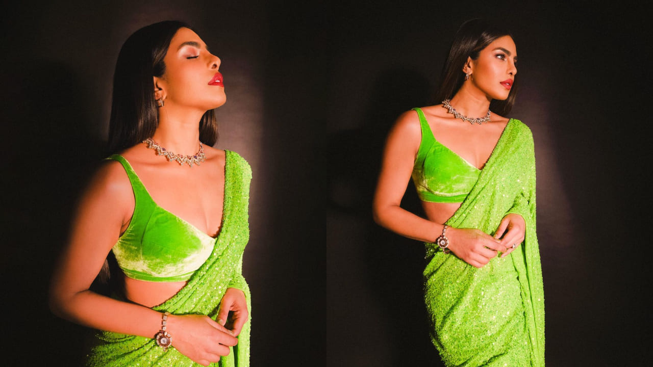 Priyanka Chopra’s sequin-laden neon green saree