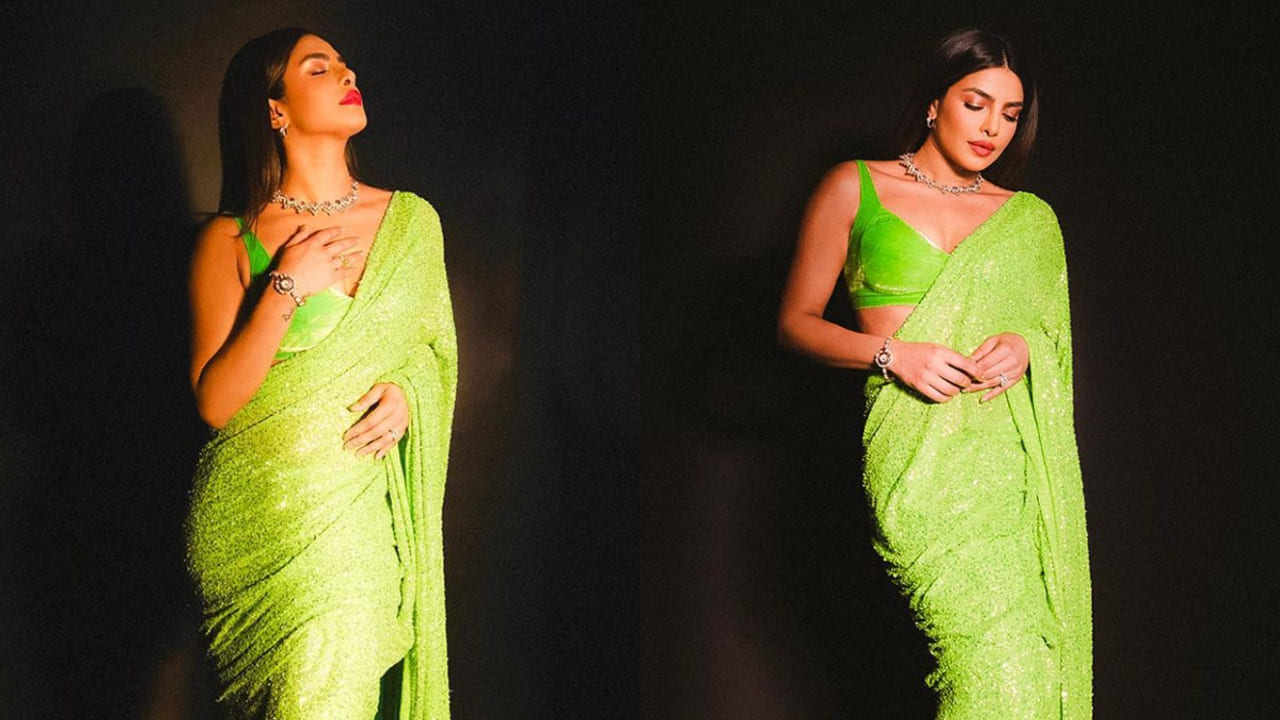 Priyanka Chopra’s sequin-laden neon green saree