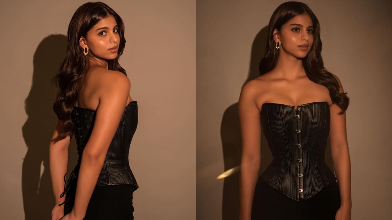Suhana Khan in corset top with side-slit skirt