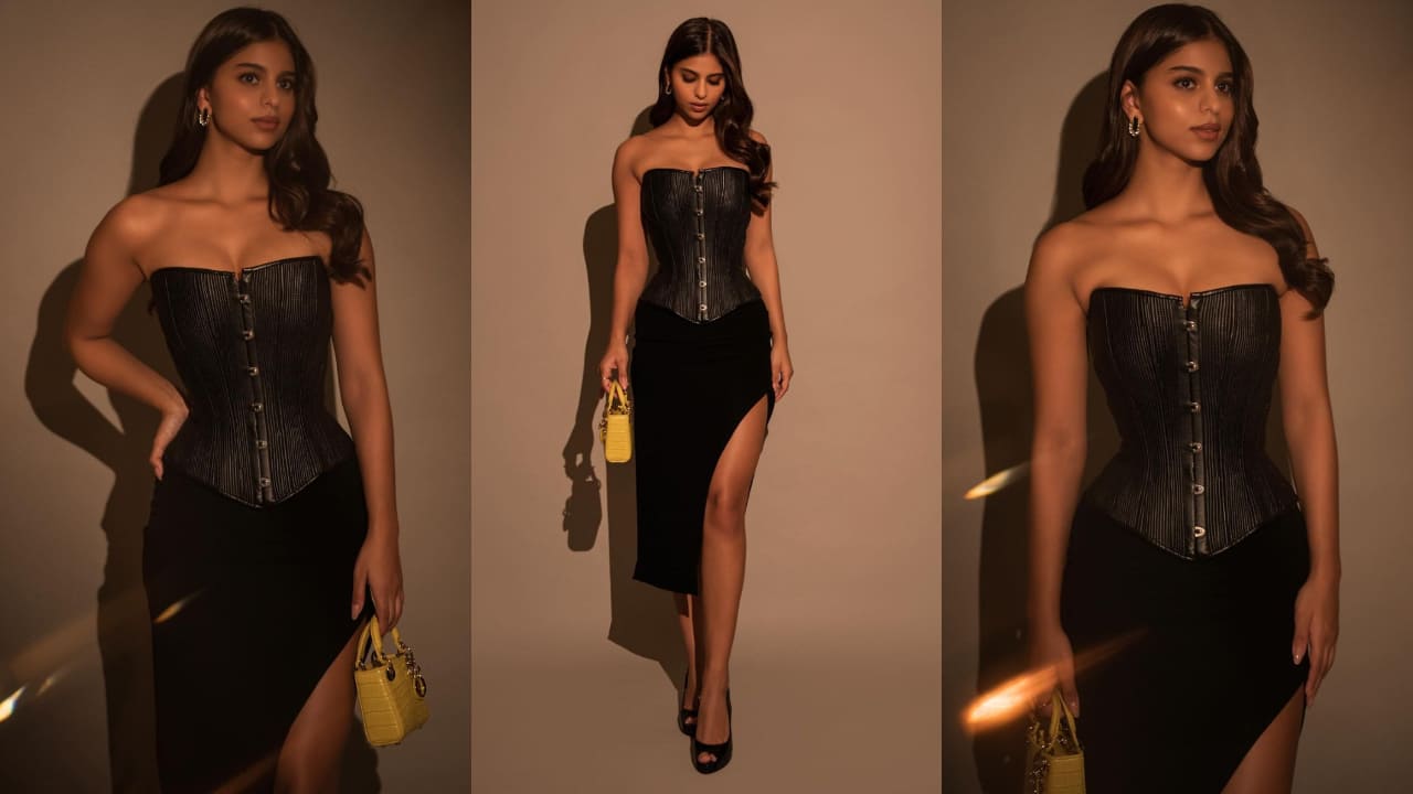 Suhana Khan’s corded corset top with sultry side-slit skirt