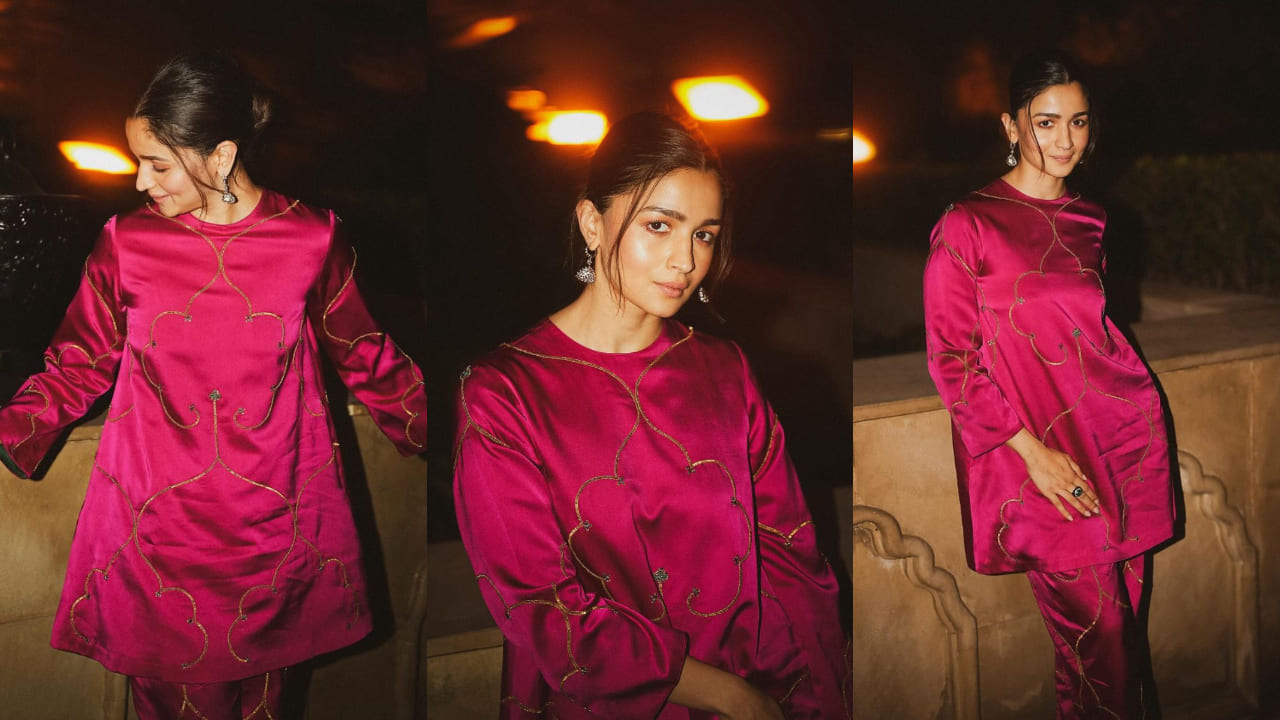 Alia Bhatt's flawless satin pink kurta set