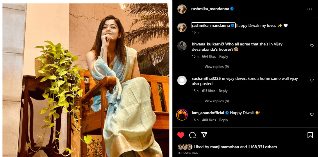 Rashmika Mandanna's comment section on Instagram