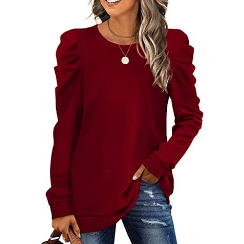 XIEERDUO Women's Sweatshirts Crew Neck Puff Sleeve Pullover XIEERDUO Women's Sweatshirts Crew Neck Puff Sleeve Pullover