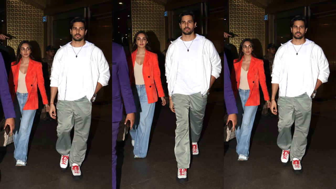 Kiara Advani's airport fashion in longline blazer and wide legged jeans
