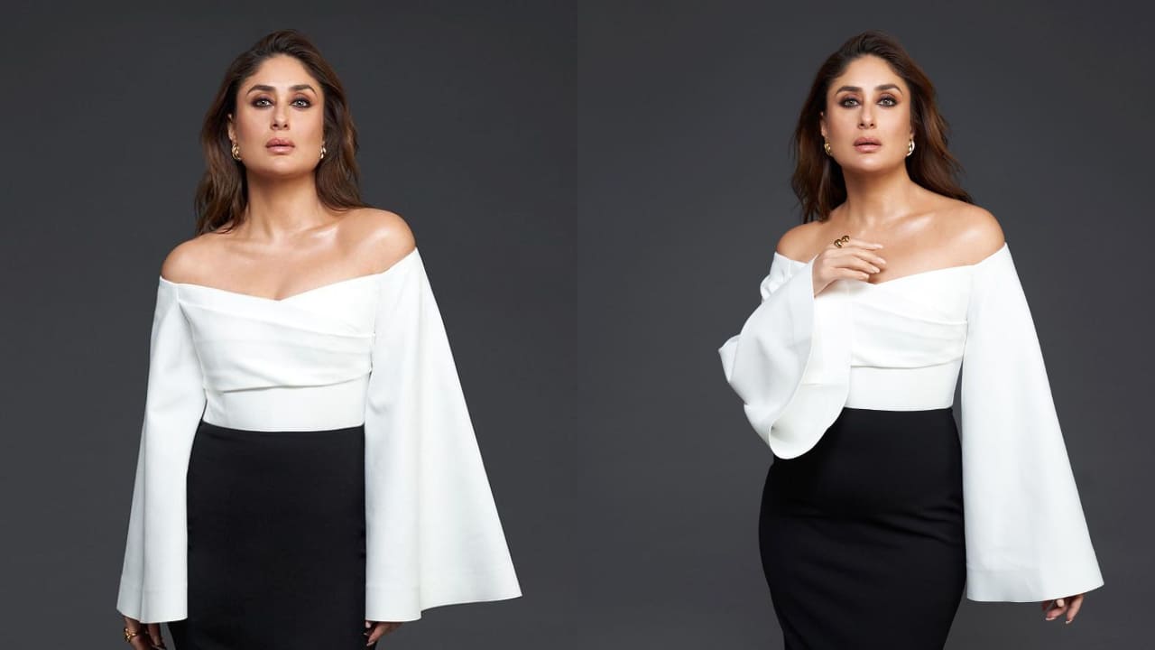 Kareena Kapoor Khan in black and white monochromatic off-shoulder gown look