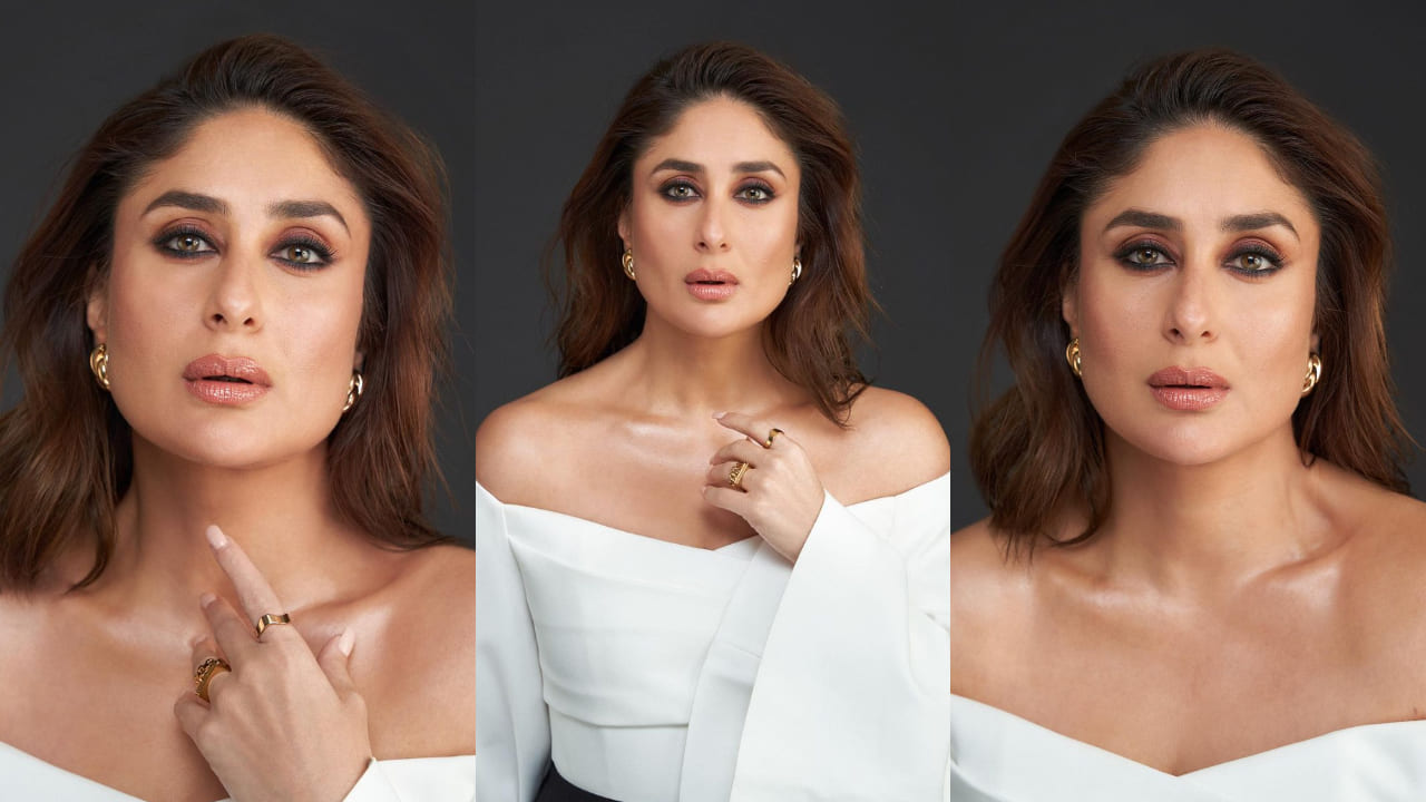 Kareena Kapoor Khan in black and white off-shoulder gown at Koffee With Karan season 8 look