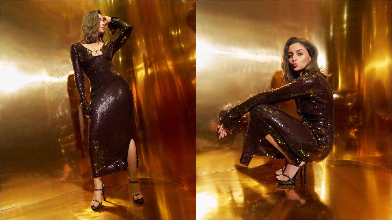 Alia Bhatt serves glam goddess vibes on Koffee with Karan couch in sparkly party-ready midi with a sultry slit