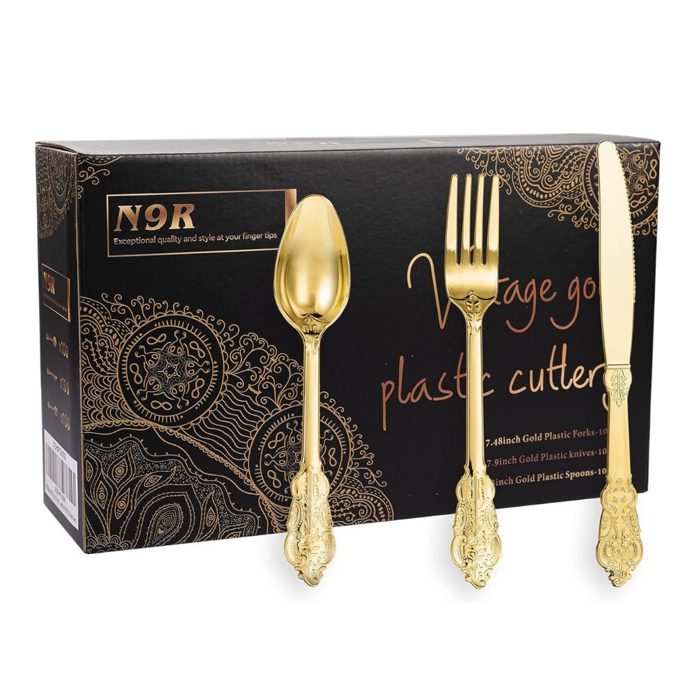 N9R Vintage Gold Plastic Cutlery - Set of 300 N9R Vintage Gold Plastic Cutlery - Set of 300