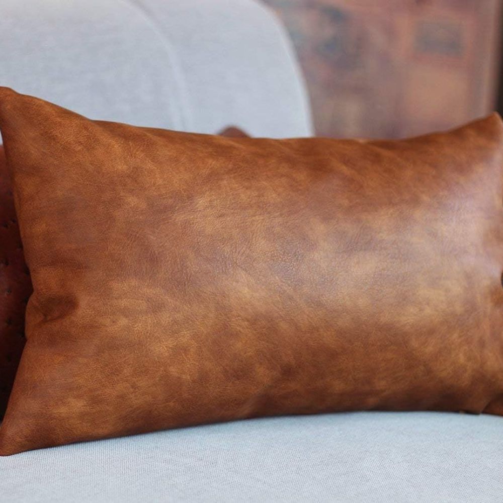 Kdays Thick Brown Faux Leather Lumbar Pillow Cover Kdays Thick Brown Faux Leather Lumbar Pillow Cover