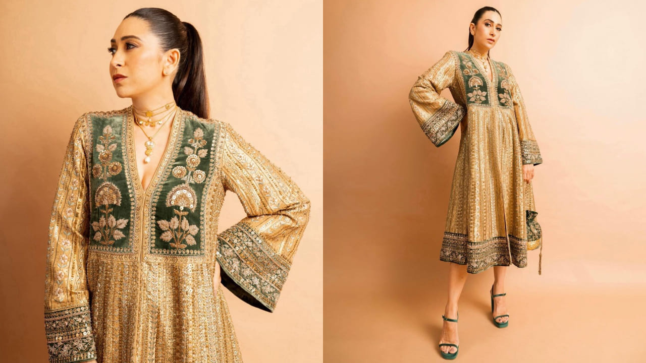 Karisma Kapoor in golden anarkali kurta style