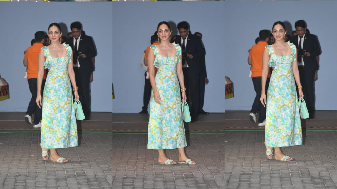 Kiara Advani blue floral-casual midi dress