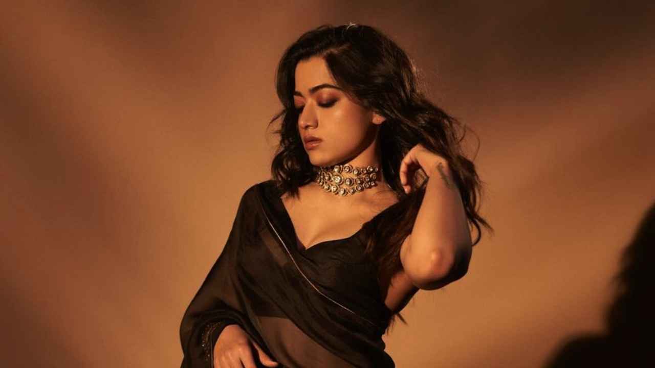 Rashmika Mandanna shows how to elevate sheer black saree with a statement necklace