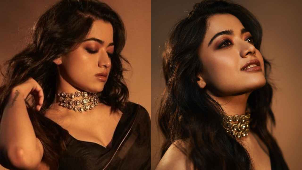 Rashmika Mandanna shows how to elevate sheer black saree with a statement necklace