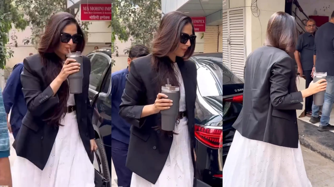 Sonam Kapoor in  black blazer and white frock style
