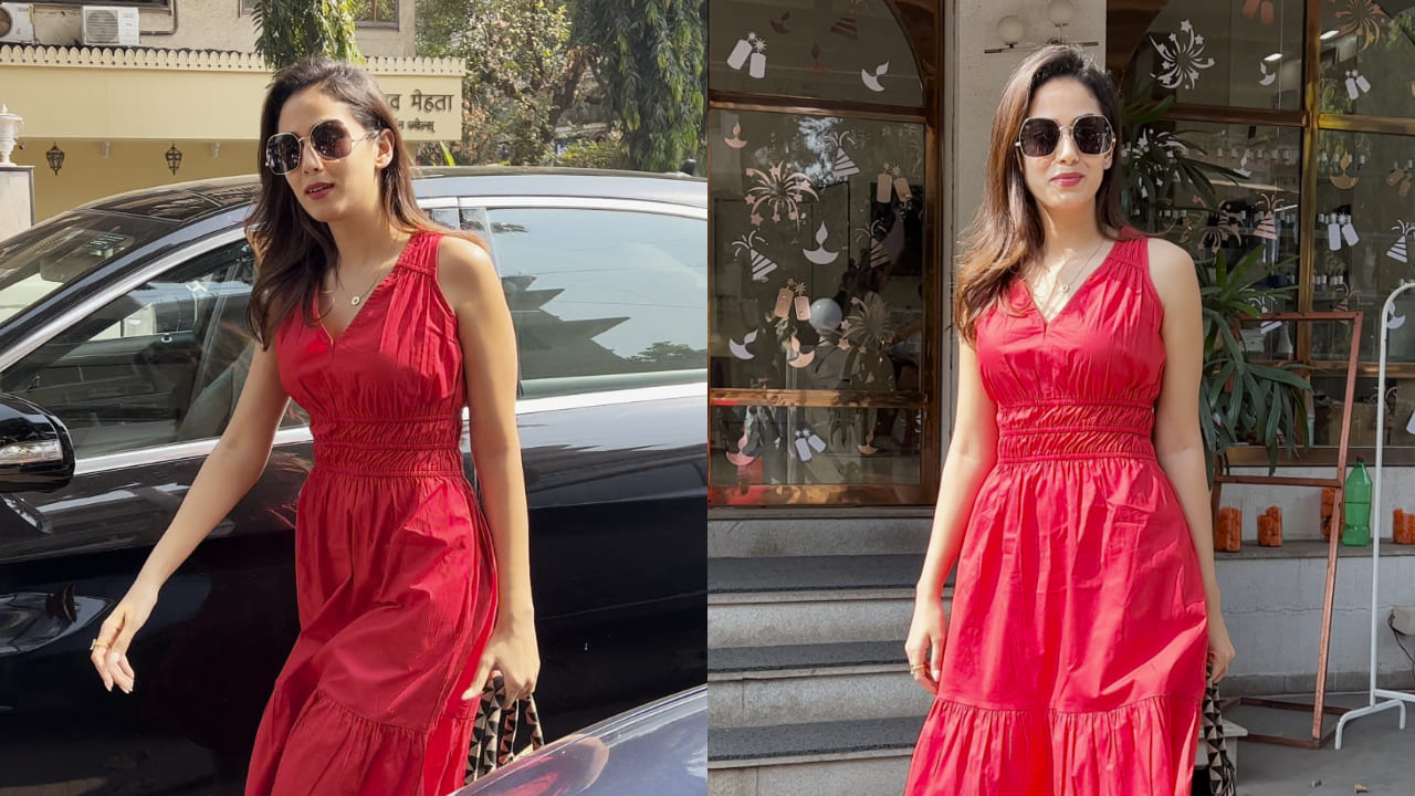 Mira Rajput in red midi dress style