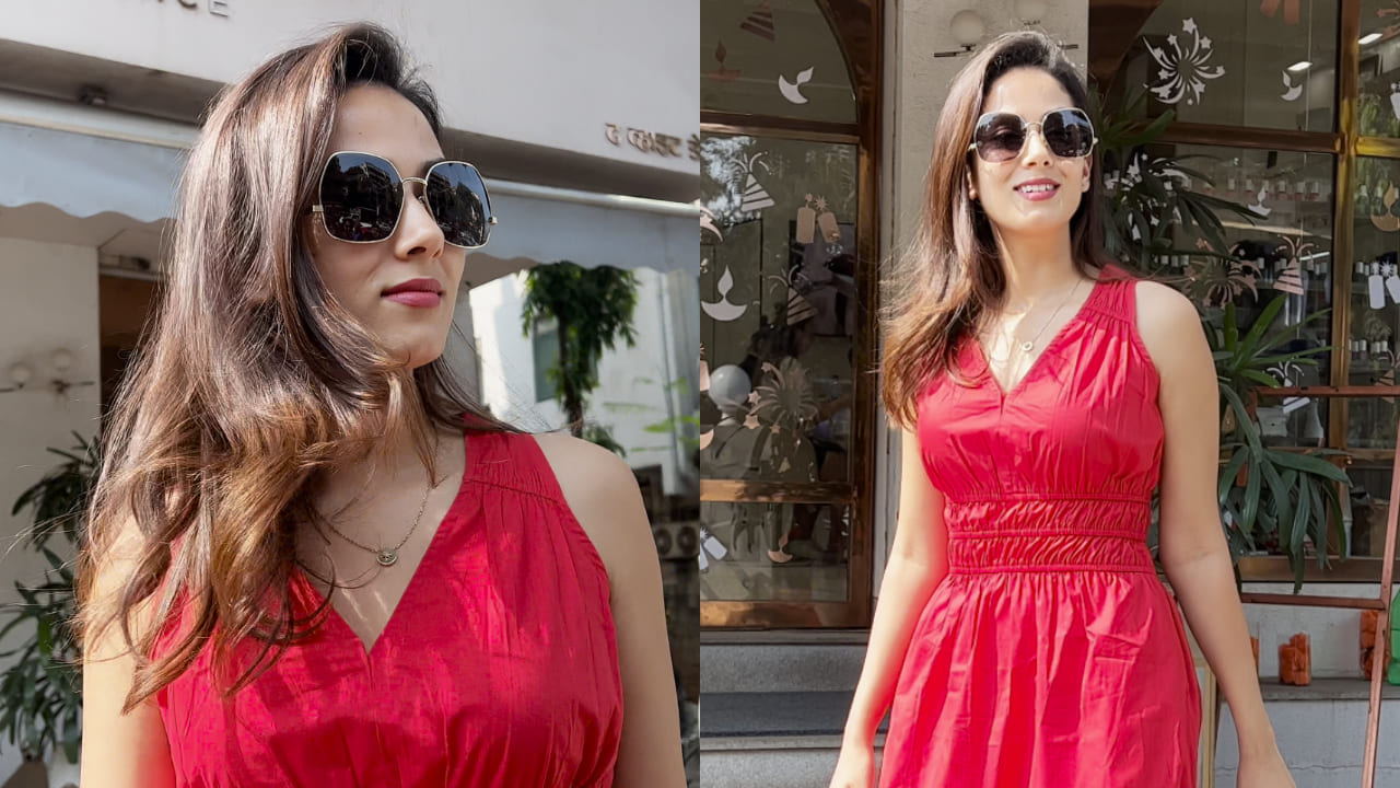 Mira Rajput in red midi dress look