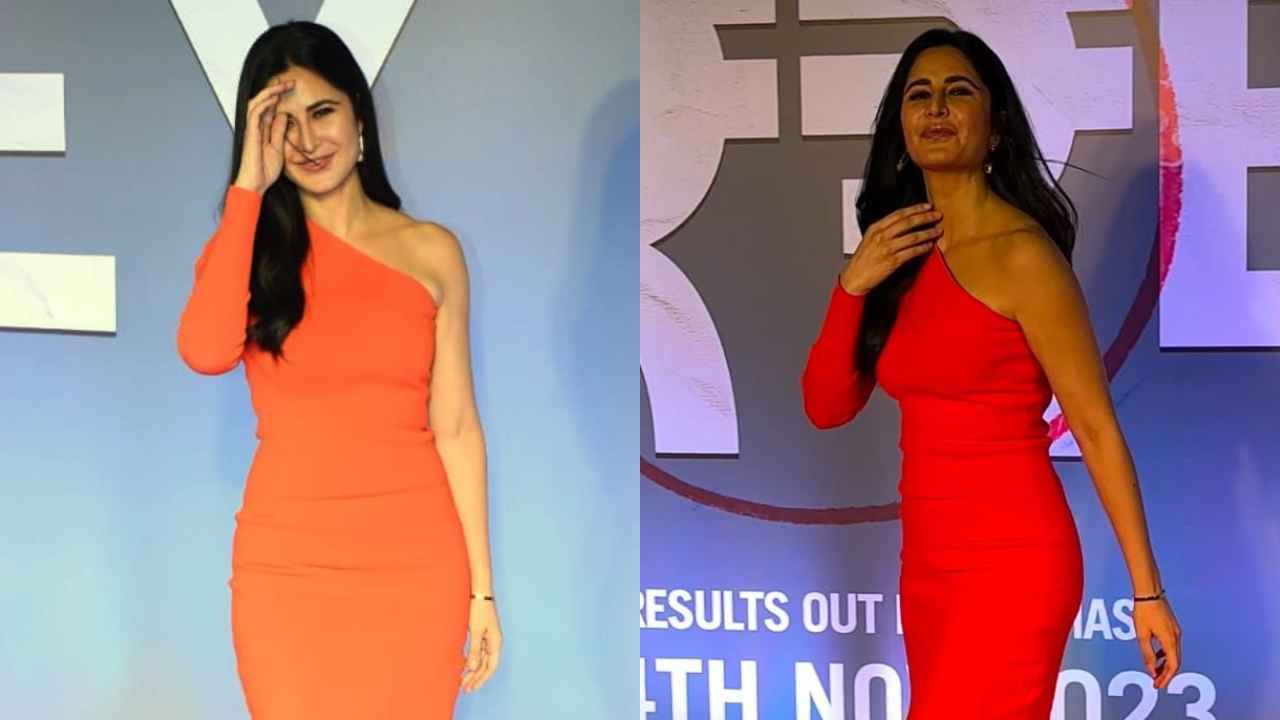 Katrina Kaif’s bright red form-fitting Victoria Beckham midi dress is made for day-to-night elegance (PC: Viral Bhayani)