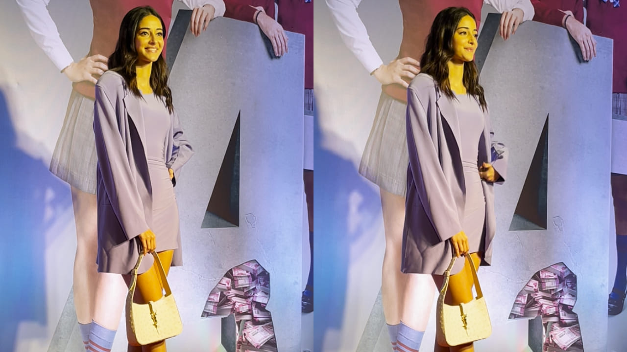 Ananya Panday in lilac mini dress with oversized jacket
