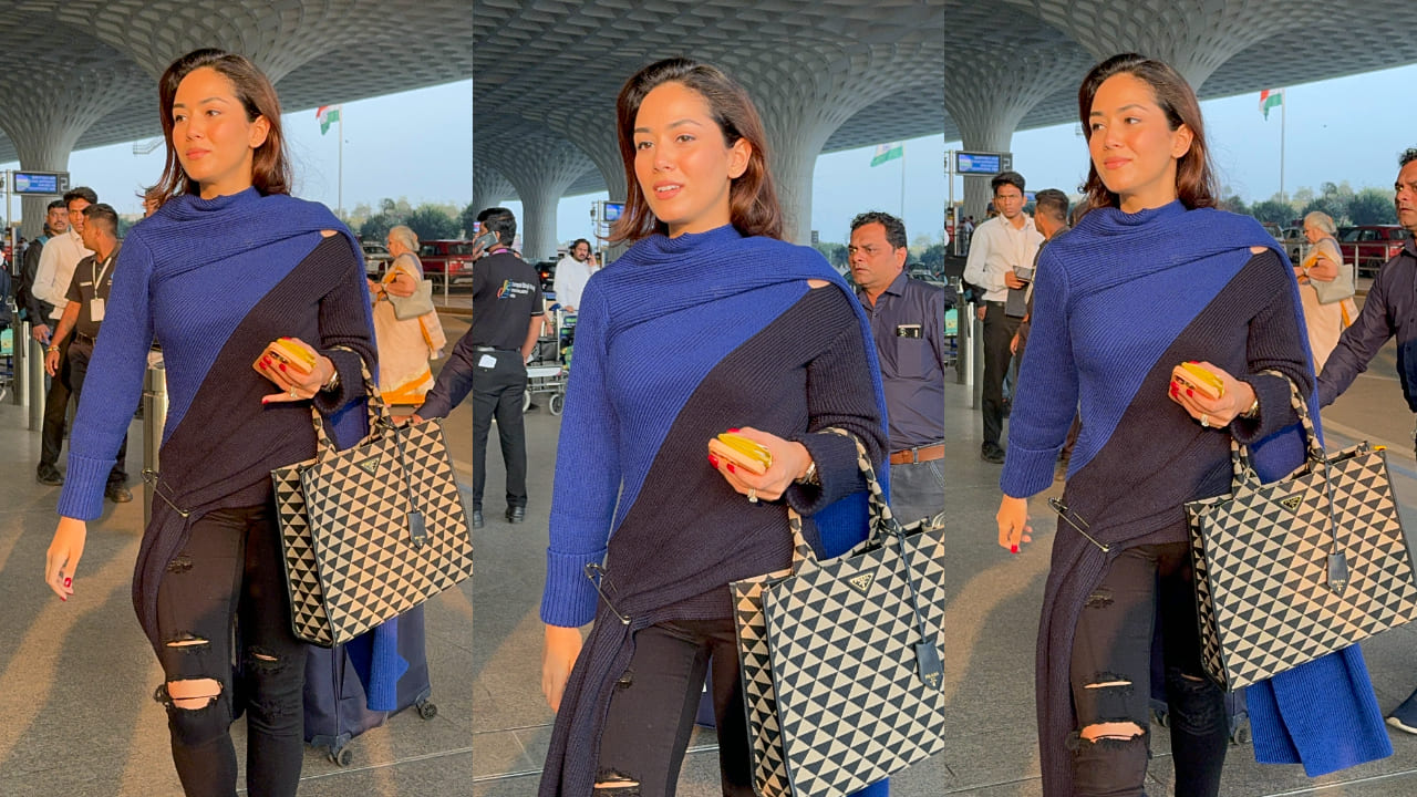 Mira Rajput in color-blocked sweater and ripped jeans style