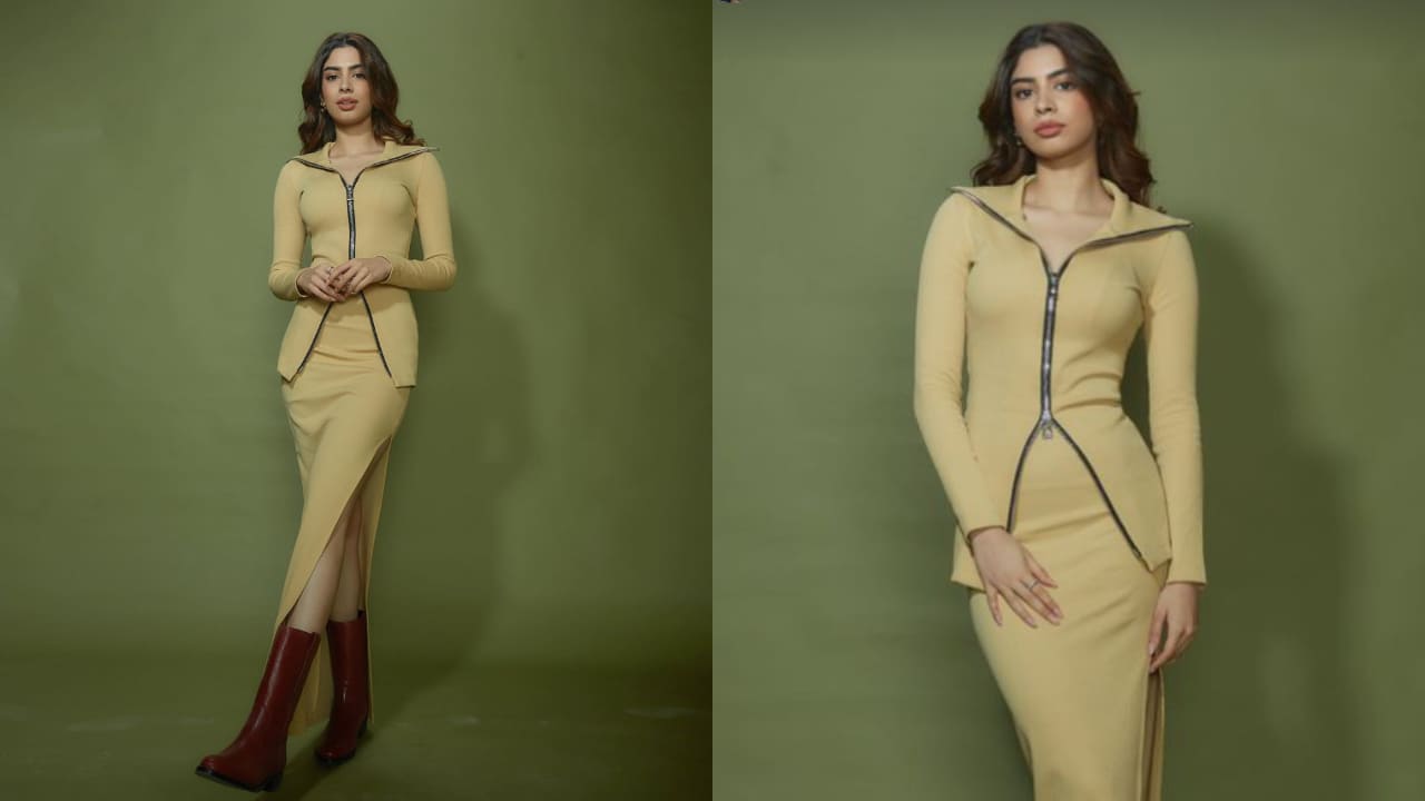 Khushi Kapoor in pale yellow co-ord set look
