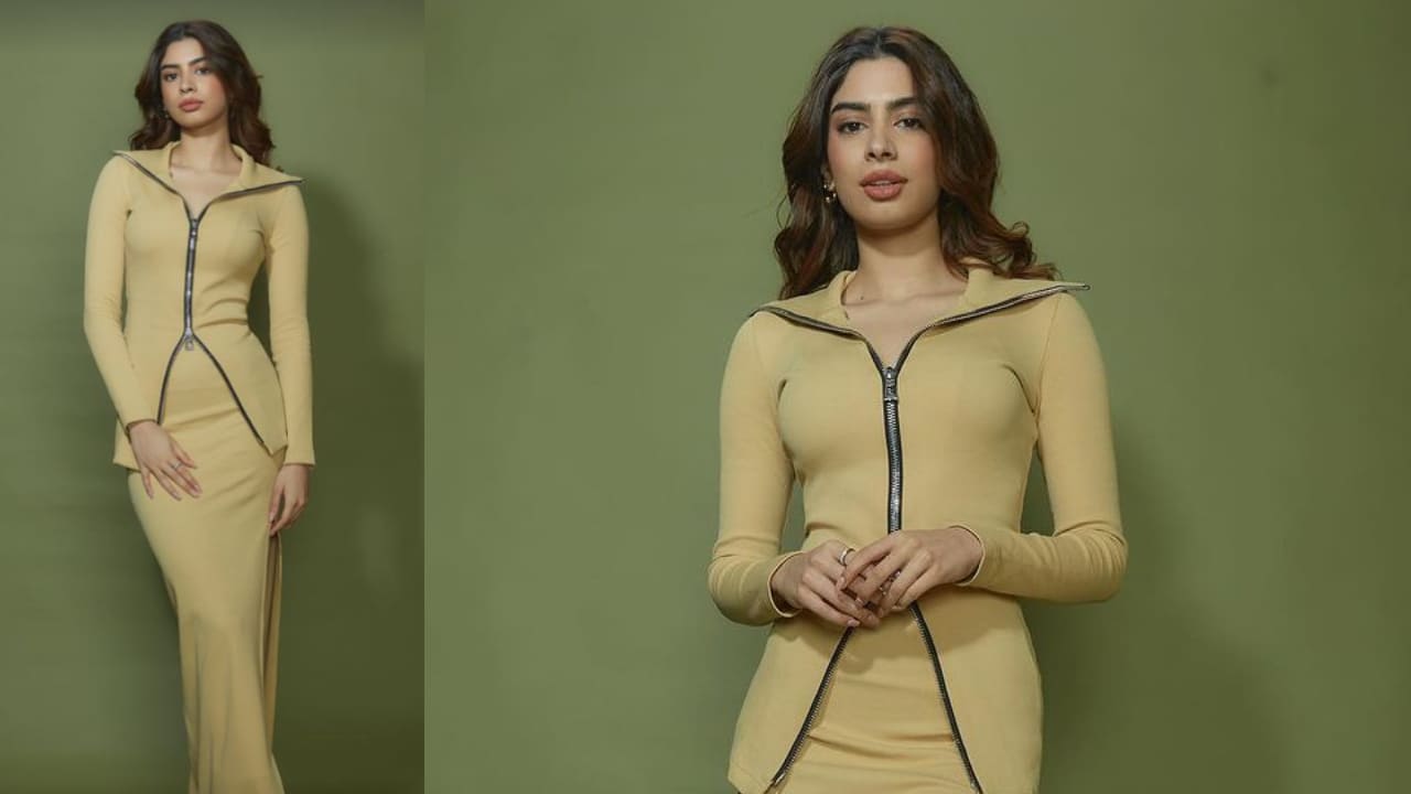 Khushi Kapoor in pale yellow co-ord set styled look