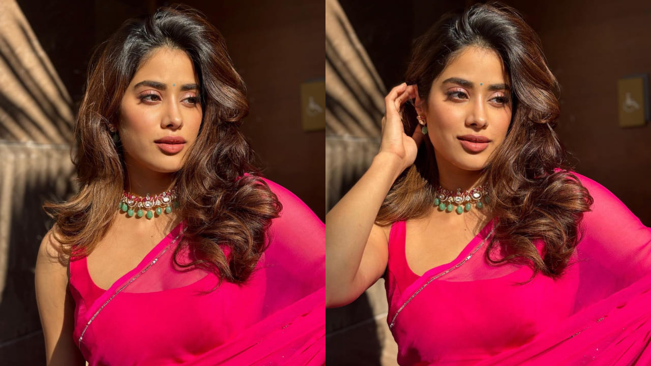 Janhvi Kapoor in hot pink hued saree look