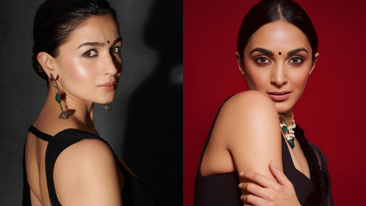 Fashion Face-Off Alia Bhatt vs Kiara Advani in black sheer saree style