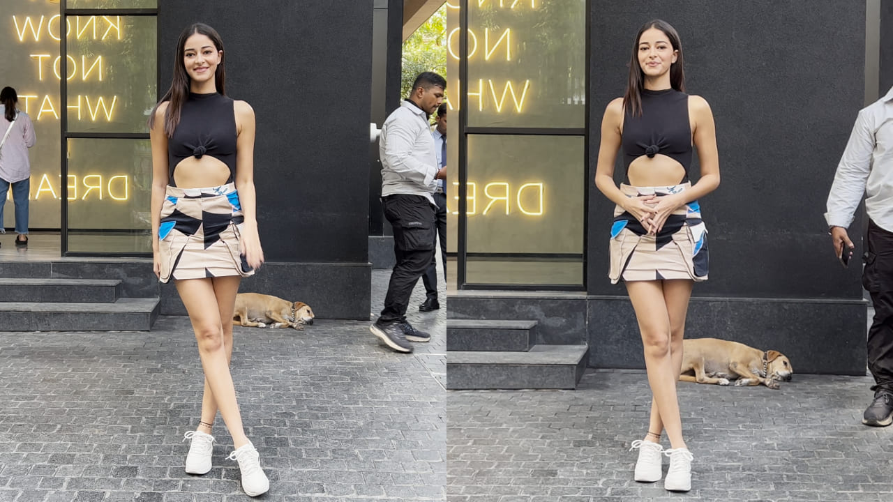 Ananya Panday in black bodysuit with skirt style