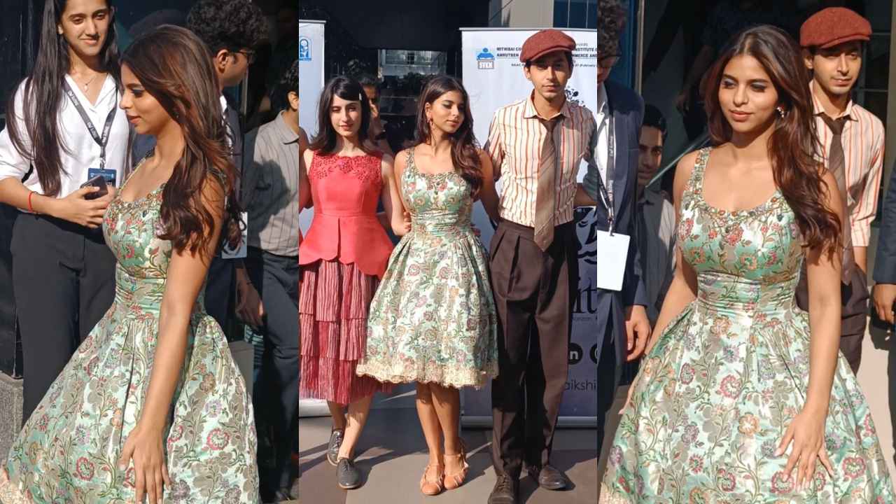 Suhana Khan brings back the timeless trend of frocks with her mint-green floral printed dress (PC: Viral Bhayani)