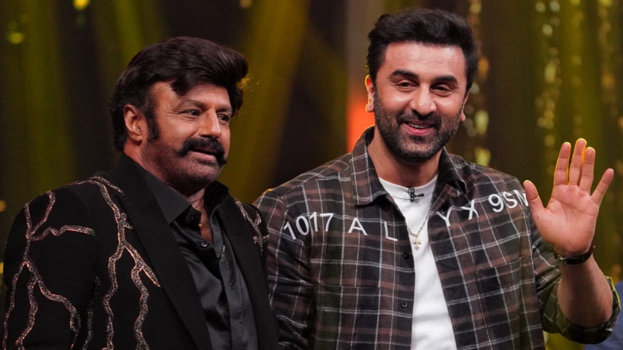 Ranbir Kapoor makes dapper appearance on Nandamuri Balakrishna’s Unstoppable 3 as he promotes Animal (PC. Kamlesh Nand) Ranbir Kapoor clicked with Nandamuri Balakrishna on Unstoppable 3 sets; PHOTO