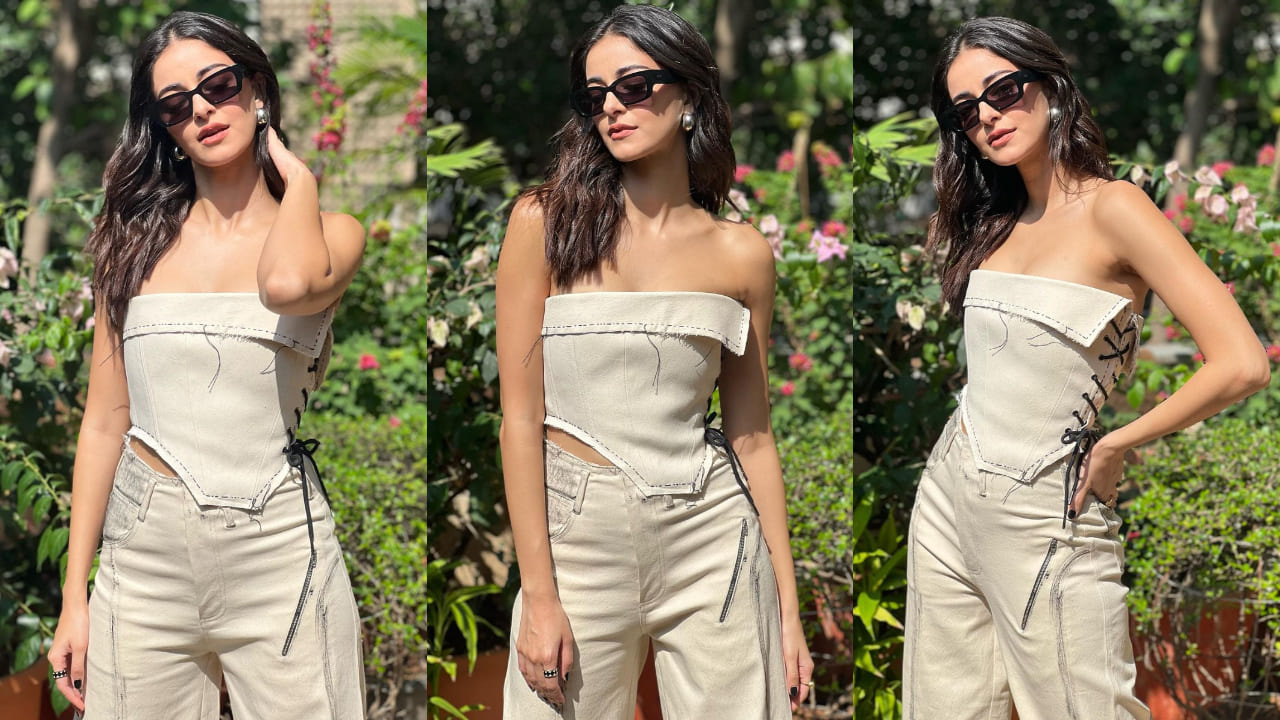 Ananya Panday in frayed hem top with high waisted pants
