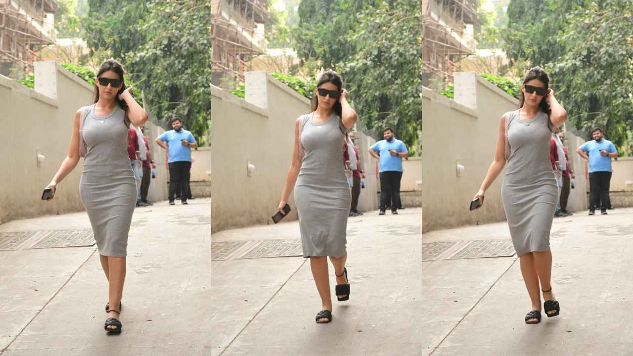 Nora Fatehi's basic gray midi dress is a cozy fit but costs a BOMB (PC: Viral Bhayani)