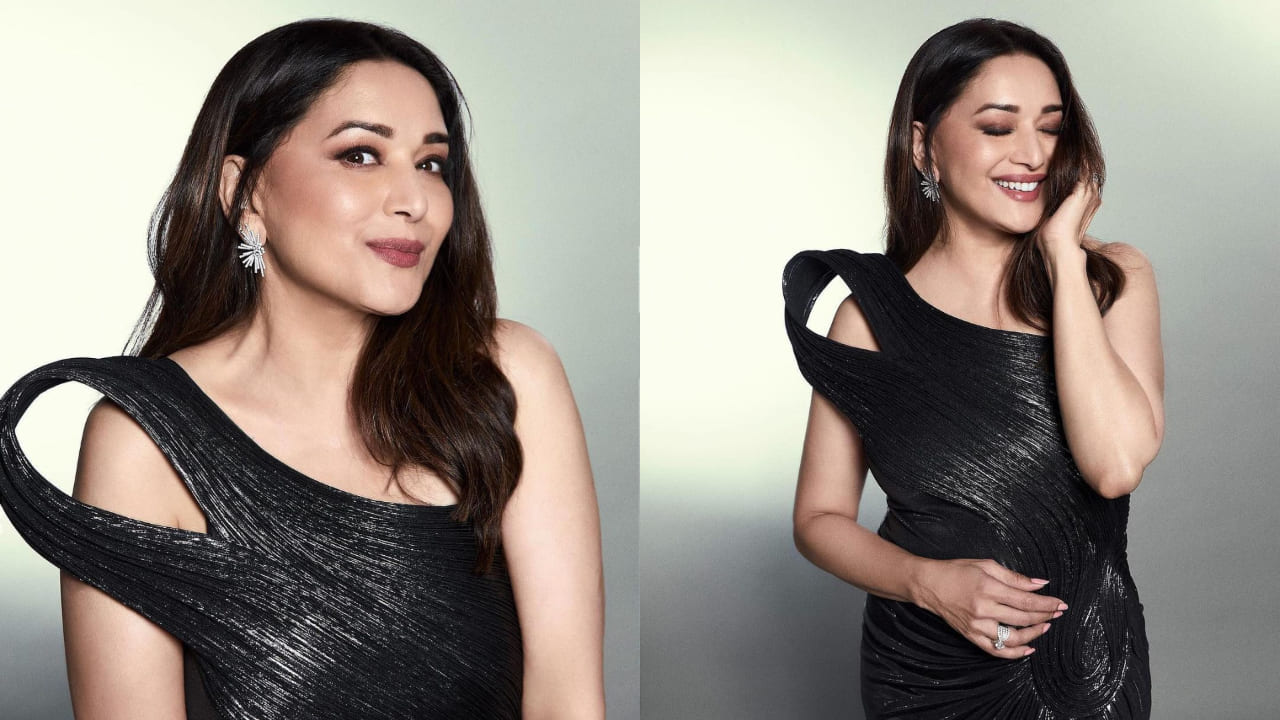 Madhuri Dixit style fashion sculpted black gown pose