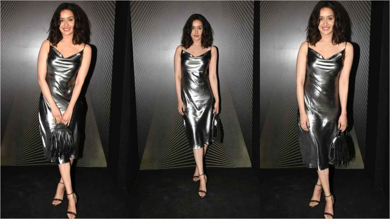 Shraddha Kapoor looks oh-so-hot in a silver cowl neck satin slip dress (PC: Viral Bhayani)