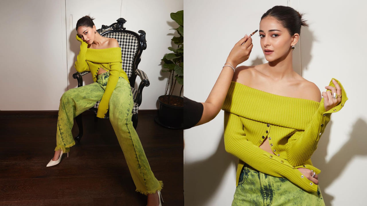 Ananya Panday Spots a lime green knit top and acid wash denims: The perfect Look go-to street style