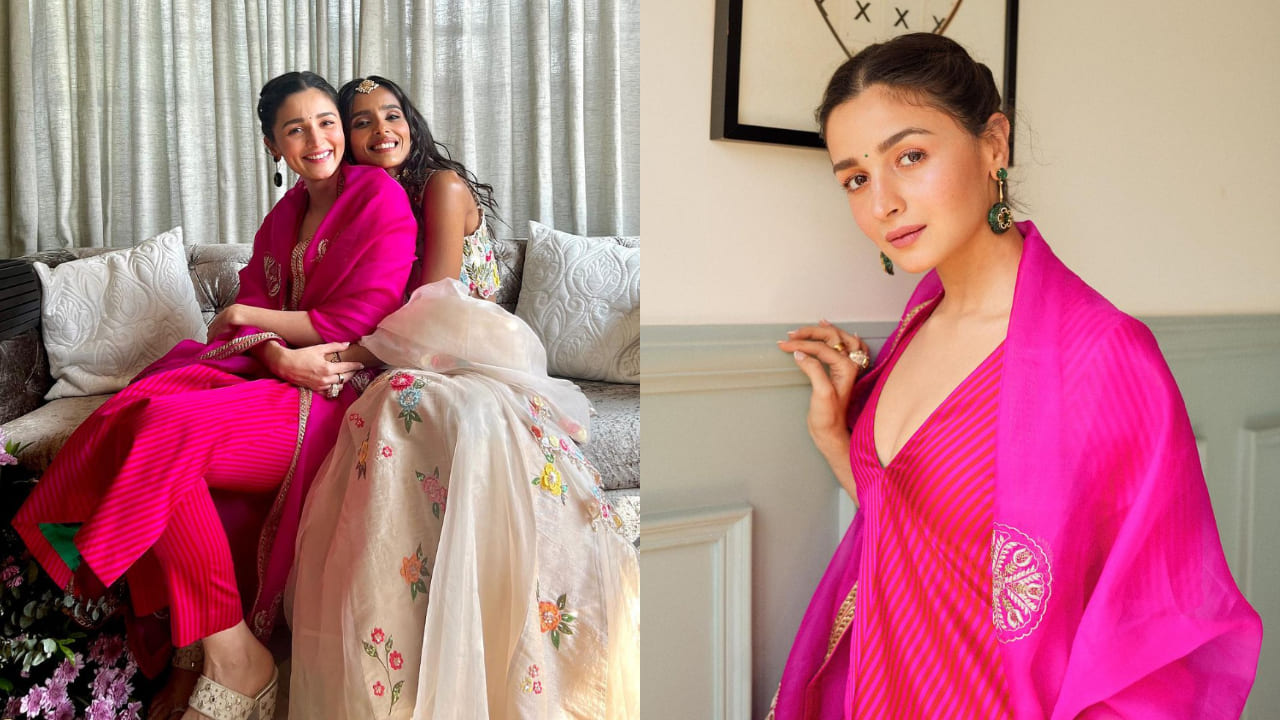 Alia Bhatt in pink kurta set and accessories