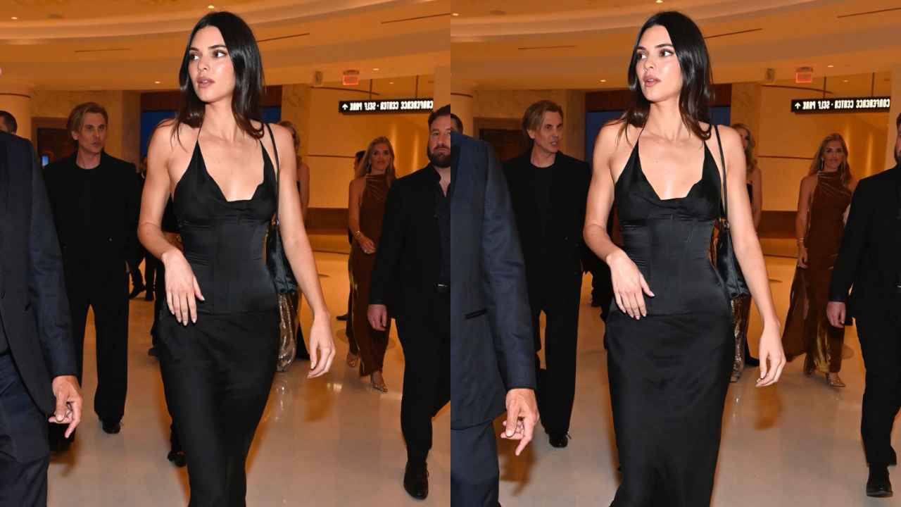 Kendall Jenner’s fitted black gown with sultry halter neckline is a masterclass in minimalistic elegance (PC: Getty Images)