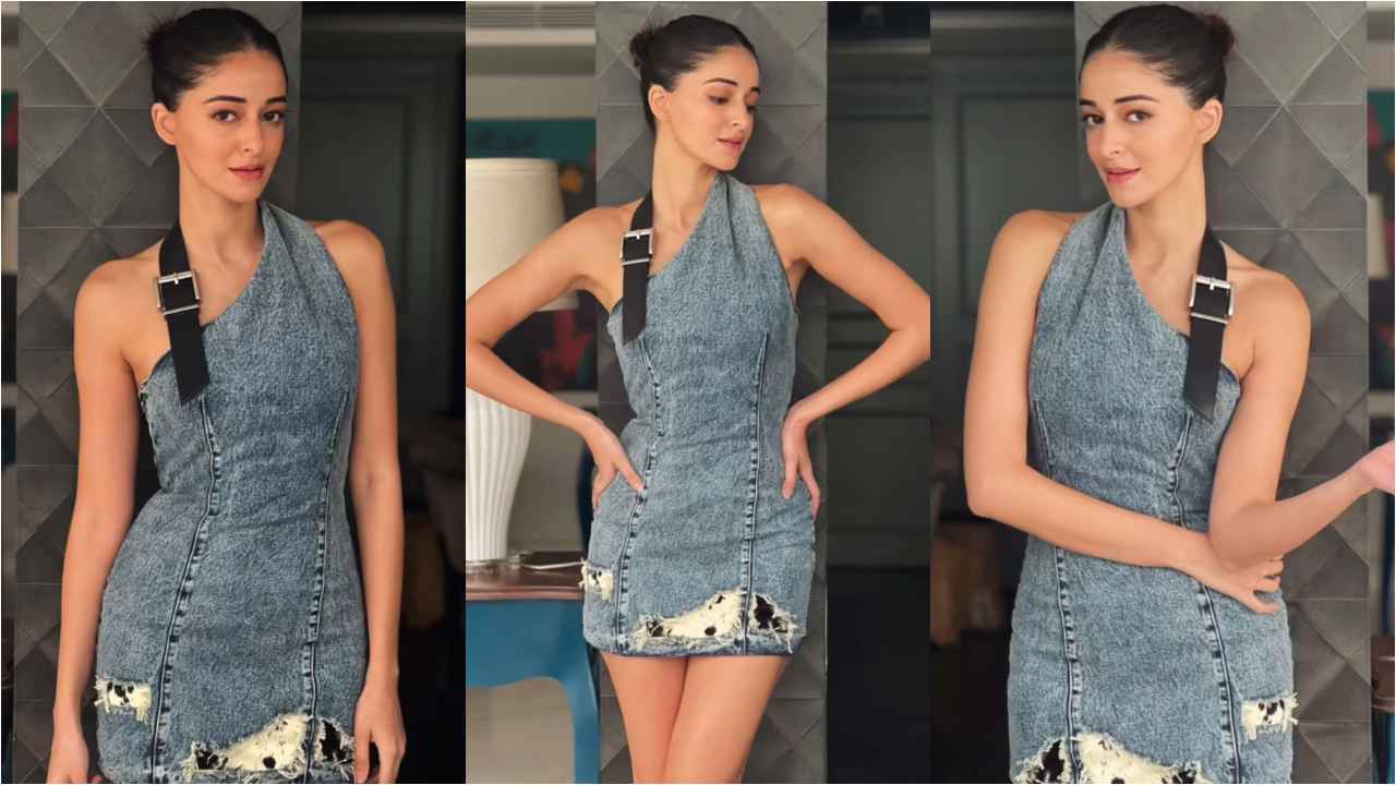 Ananya Panday’s denim mini-dress with a unique halter neckline is made for modern fashionistas (PC: Lakshmi Lehr Instagram)