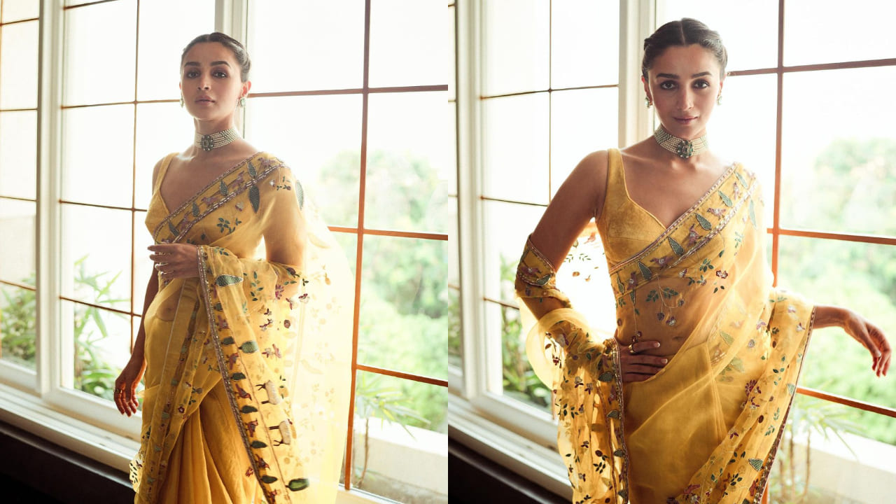 Alia Bhatt in yellow saree full look