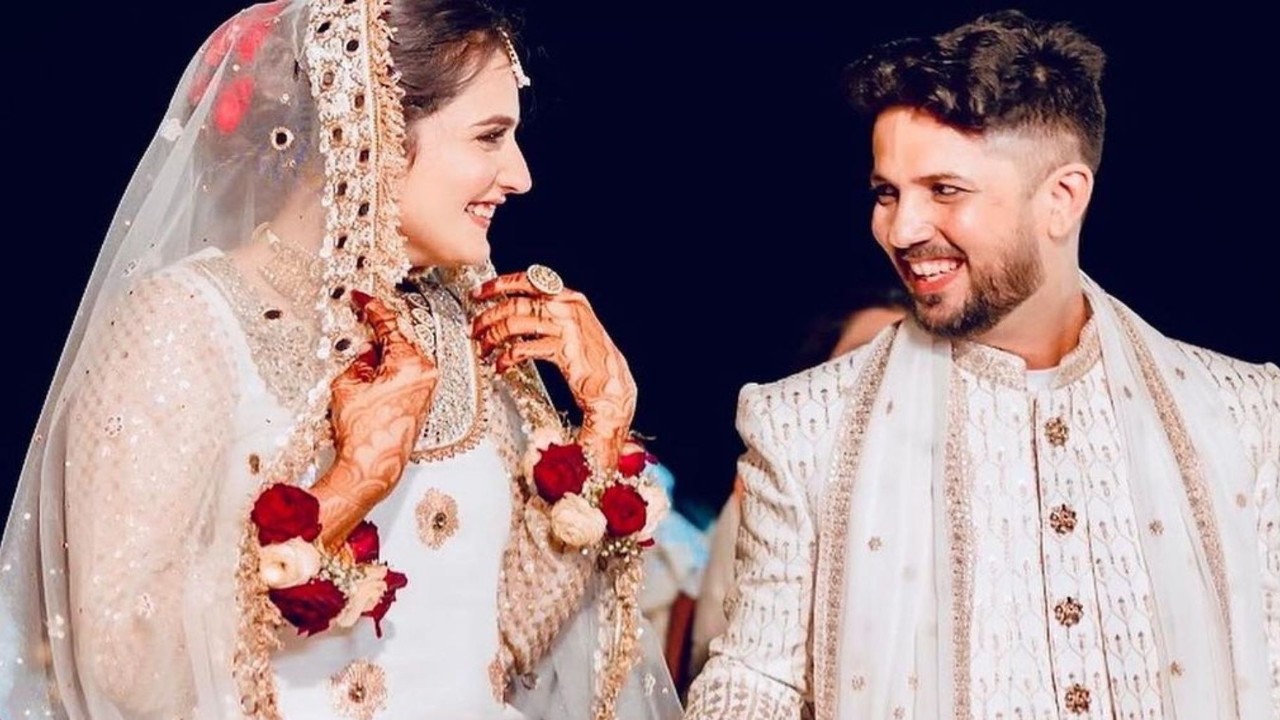 Splitsvilla’s Riya Kishanchandani and Mudassar Khan serve minimal wedding aesthetics in white-golden outfits