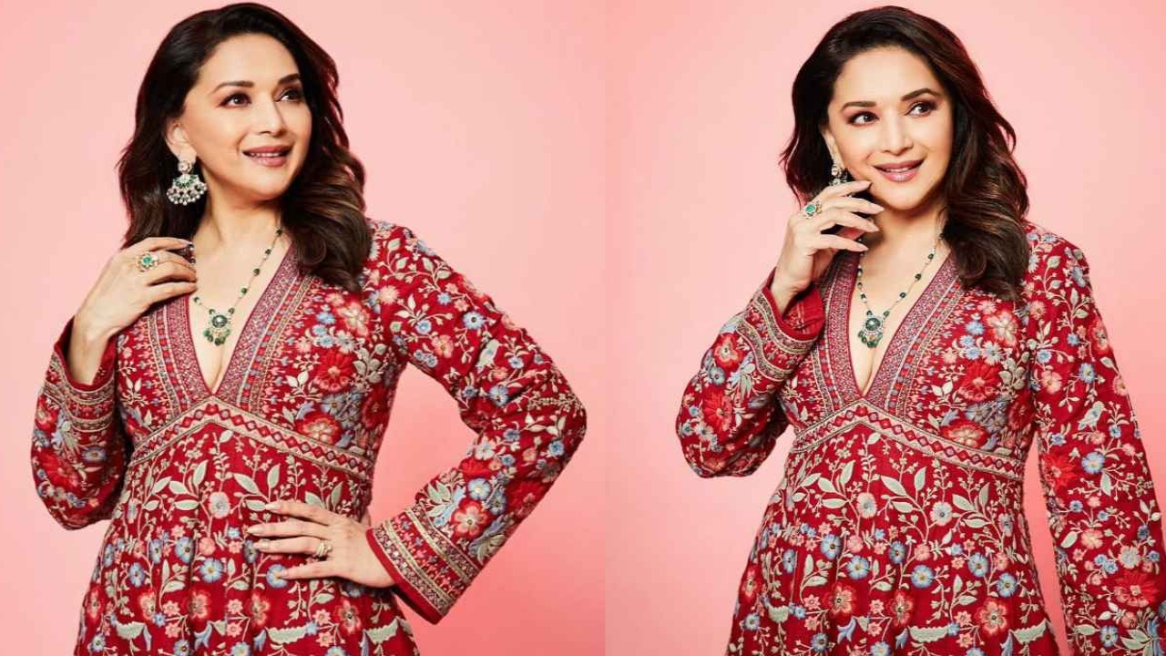 Madhuri Dixit Naked Photo - Madhuri Dixit redefines traditional finesse in Anita Dongre's red floral  embroidered kurta set | PINKVILLA
