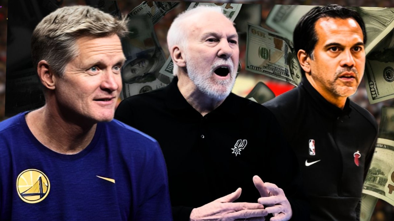 Who are the top 5 highest paid NBA coaches in the league currently and what is their record this season? 