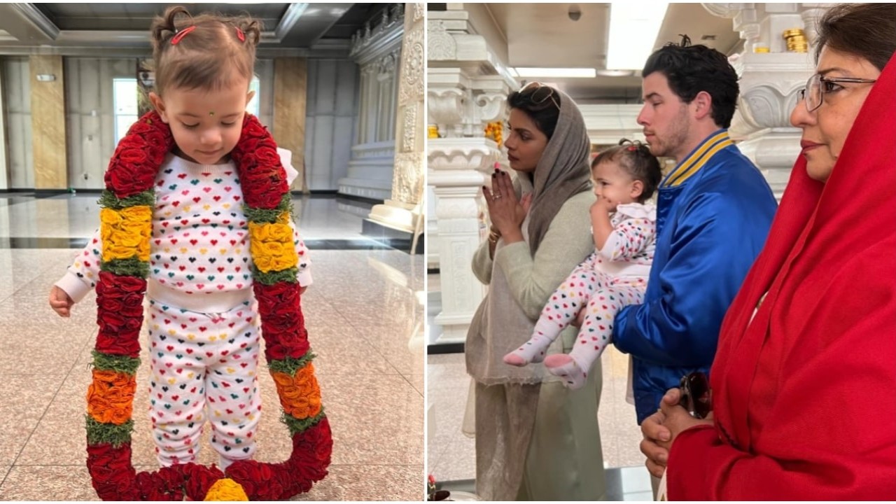 PICS: Priyanka Chopra-Nick Jonas visit mandir on Malti Marie's 2nd birthday; little munchkin dons garland, bindi